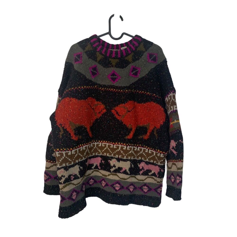 Vintage Forenza Wool Blend Buffalo Sweater M Fair Isle Oversized Southwestern